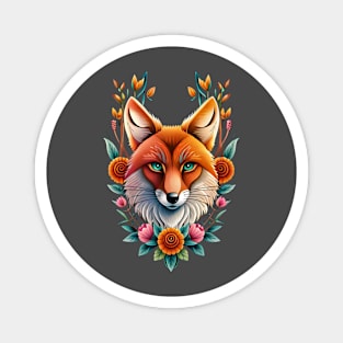 Fox and flowers tattoo style 14 Magnet